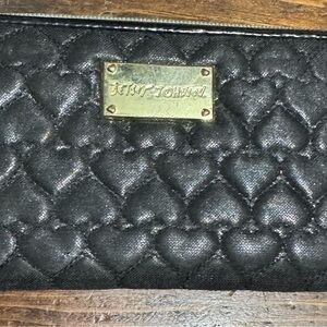 Betsey Johnson Black Quilted Trio Wallet with Gold Accents